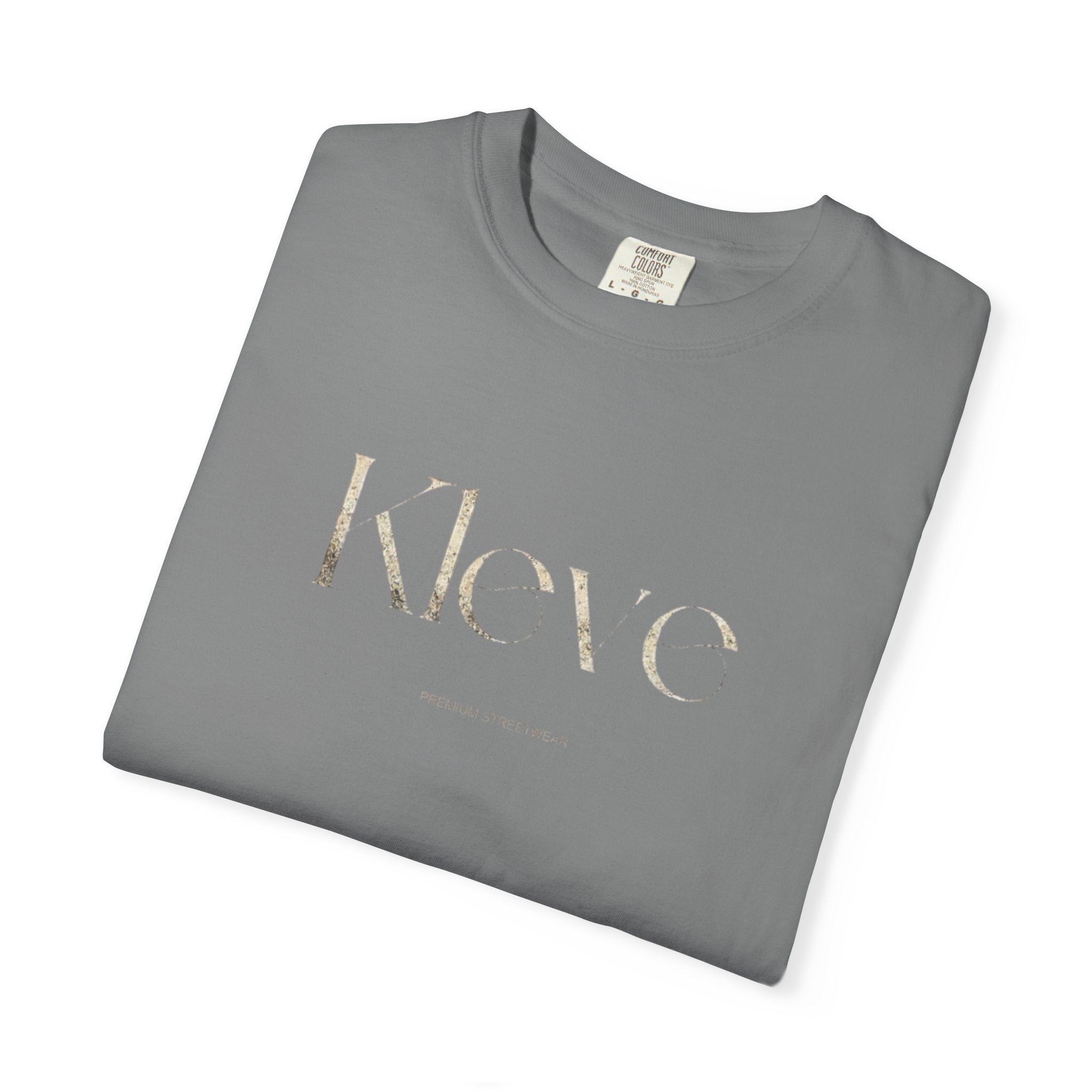 Kleve Logo Garment-Dyed T-Shirt — Minimalist Gold-Print Tee