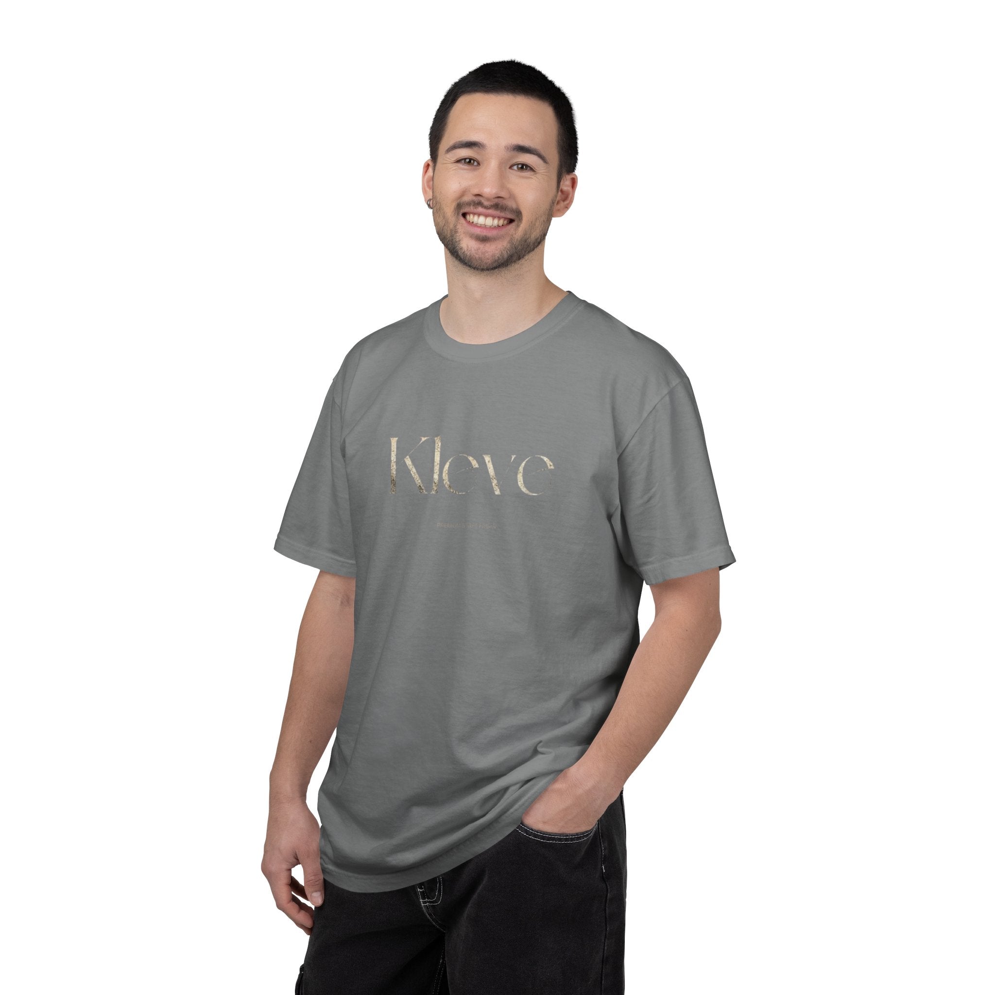 Kleve Logo Garment-Dyed T-Shirt — Minimalist Gold-Print Tee