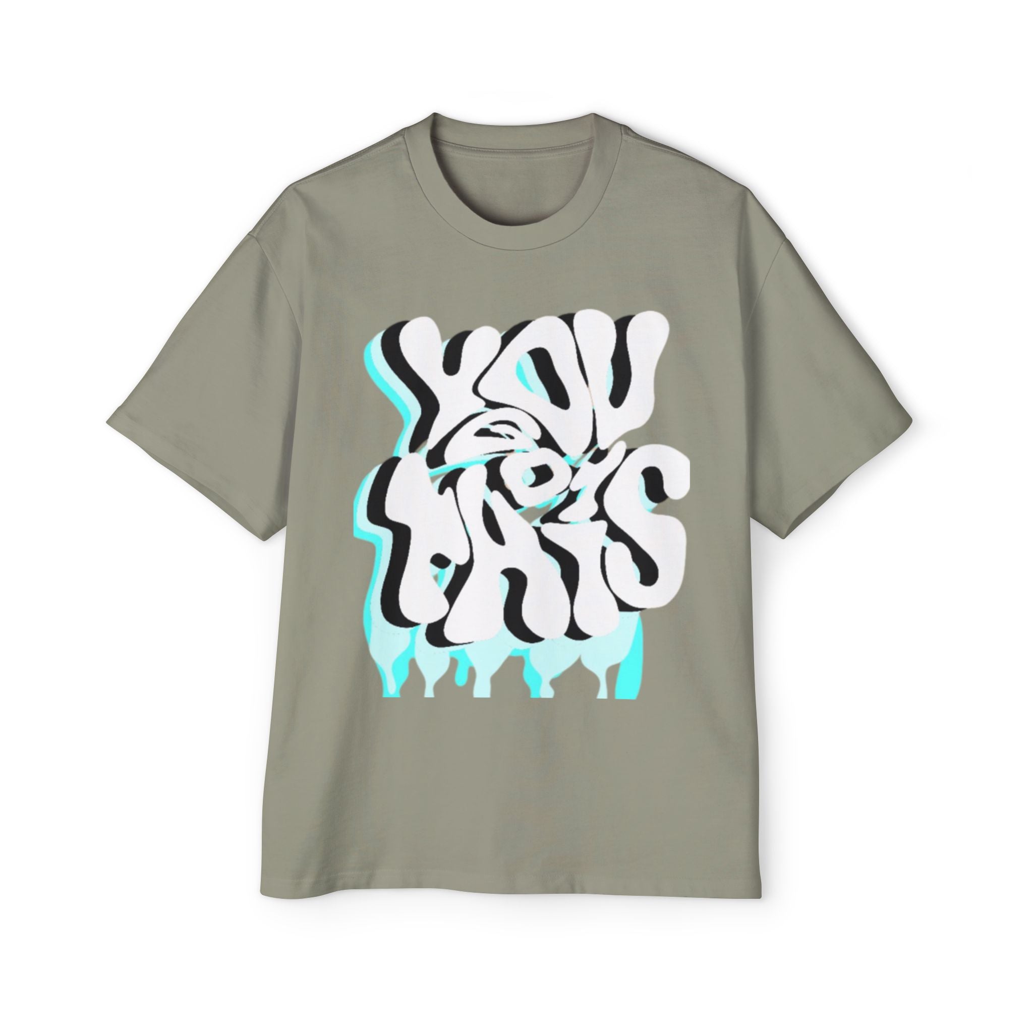 Oversized Tee — Distorted Wave Graphic (Aqua & Black)