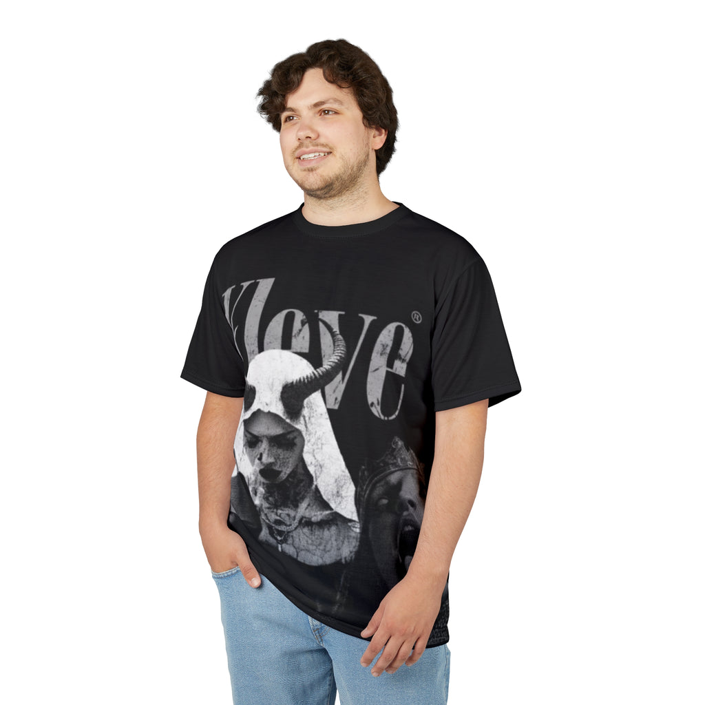 Graphic Tee — Black & White Gothic Collage with 'Klove' Text