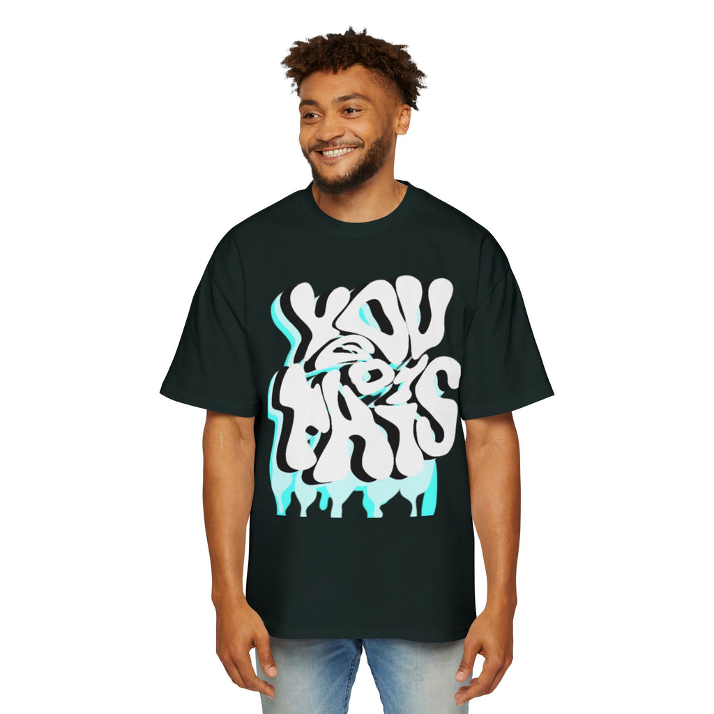 Oversized Tee — Distorted Wave Graphic (Aqua & Black)