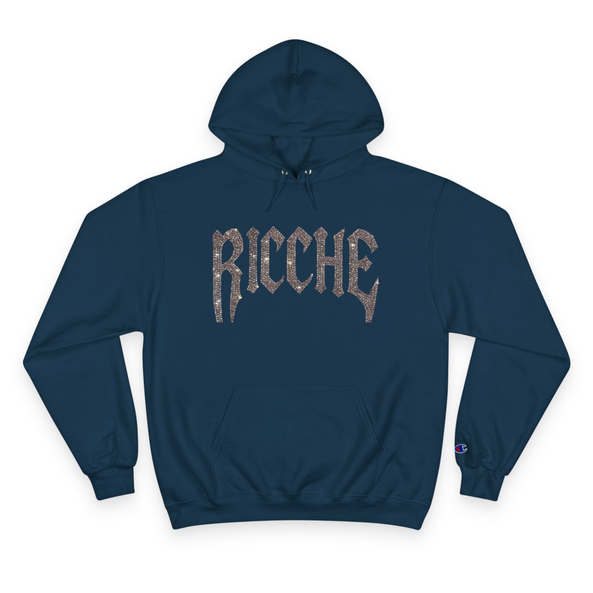 Ricche Gothic Hoodie — White Champion Logo Pullover