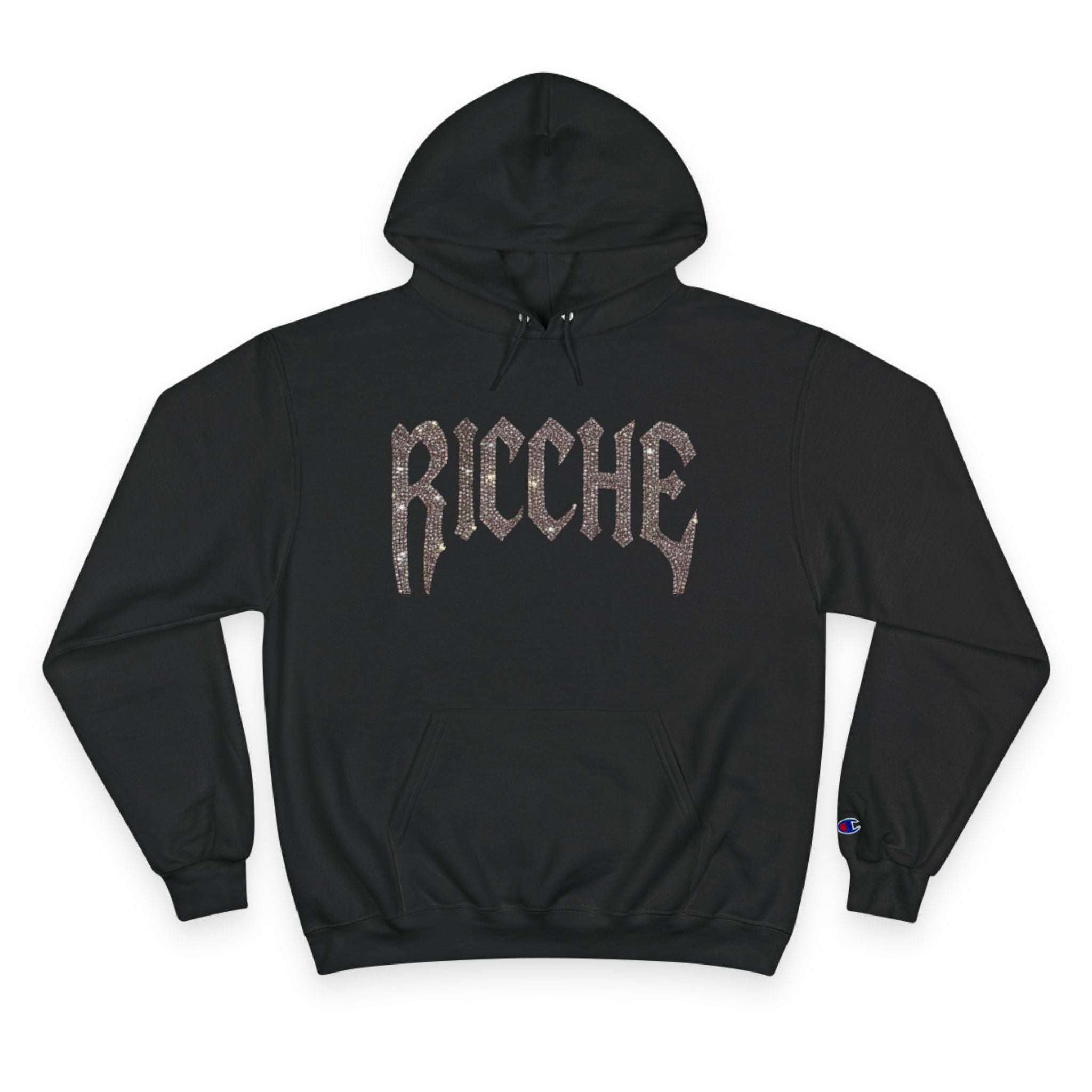 Ricche Gothic Hoodie — White Champion Logo Pullover