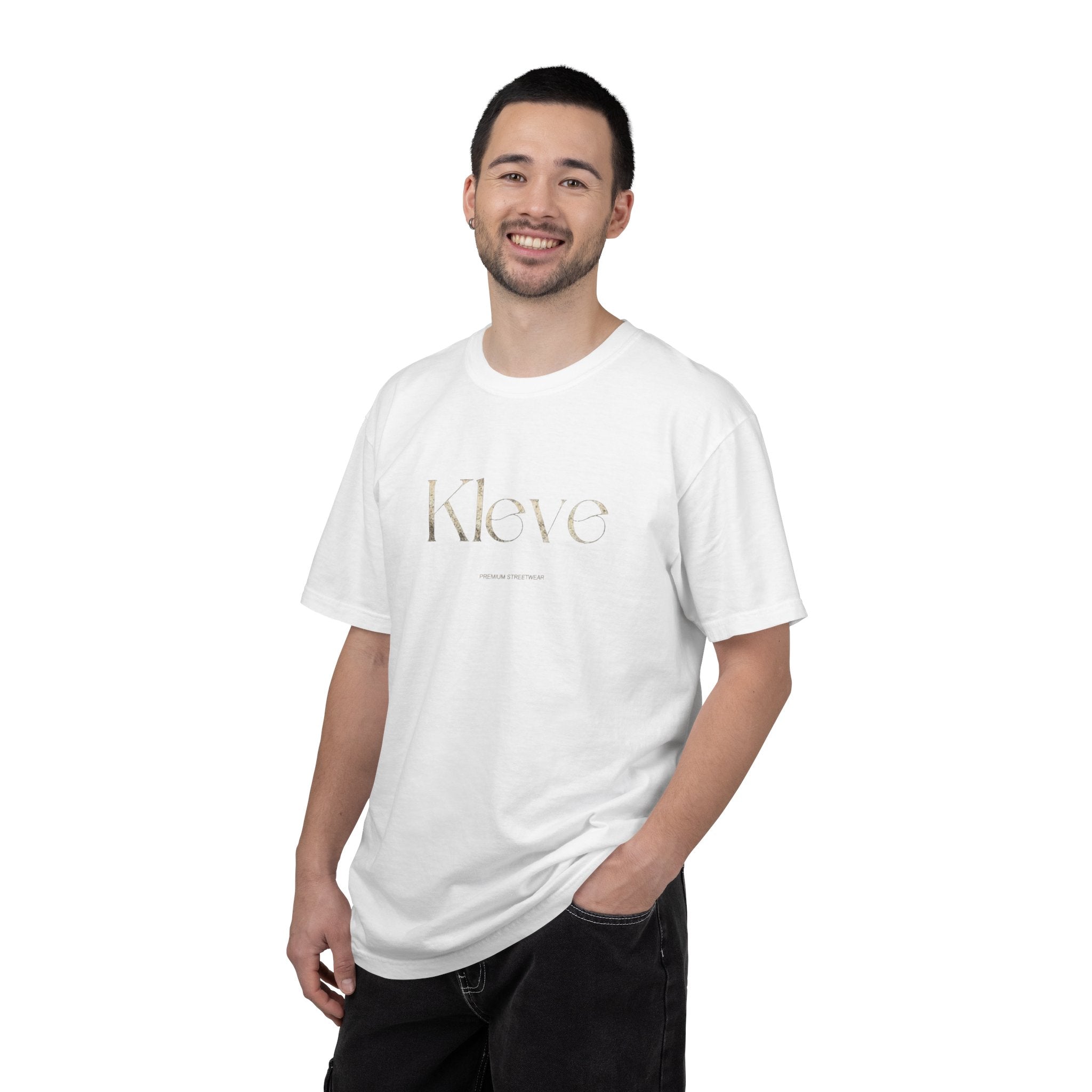 Kleve Logo Garment-Dyed T-Shirt — Minimalist Gold-Print Tee
