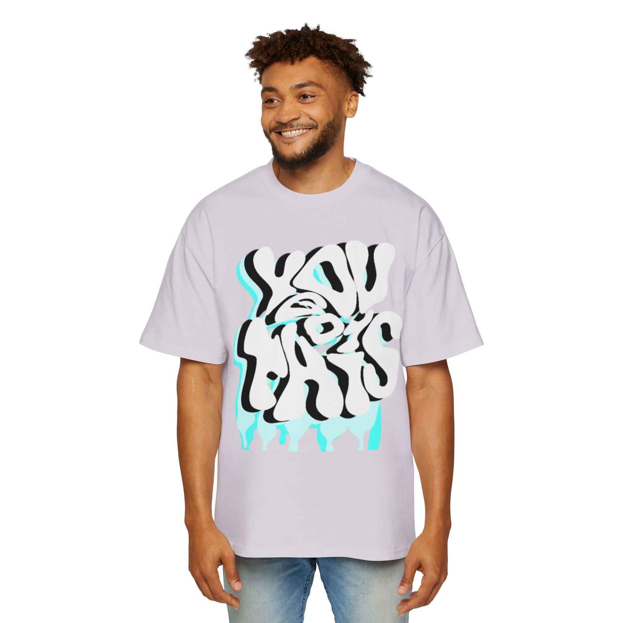 Oversized Tee — Distorted Wave Graphic (Aqua & Black)