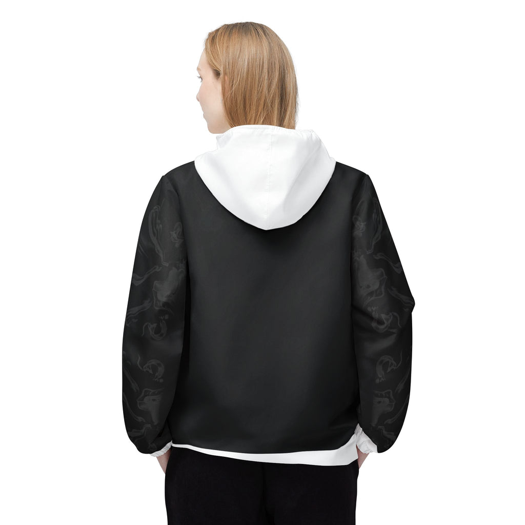 Black & White Minimalist Windbreaker Jacket — Subtle Smoke Sleeve Design