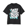 Oversized Tee — Distorted Wave Graphic (Aqua & Black)