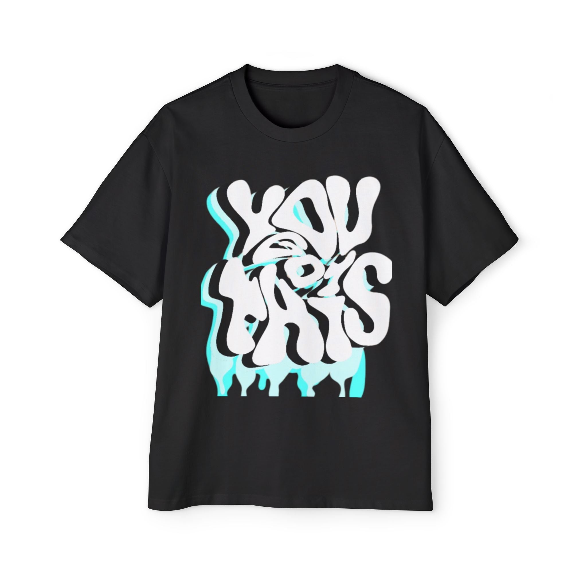 Oversized Tee — Distorted Wave Graphic (Aqua & Black)
