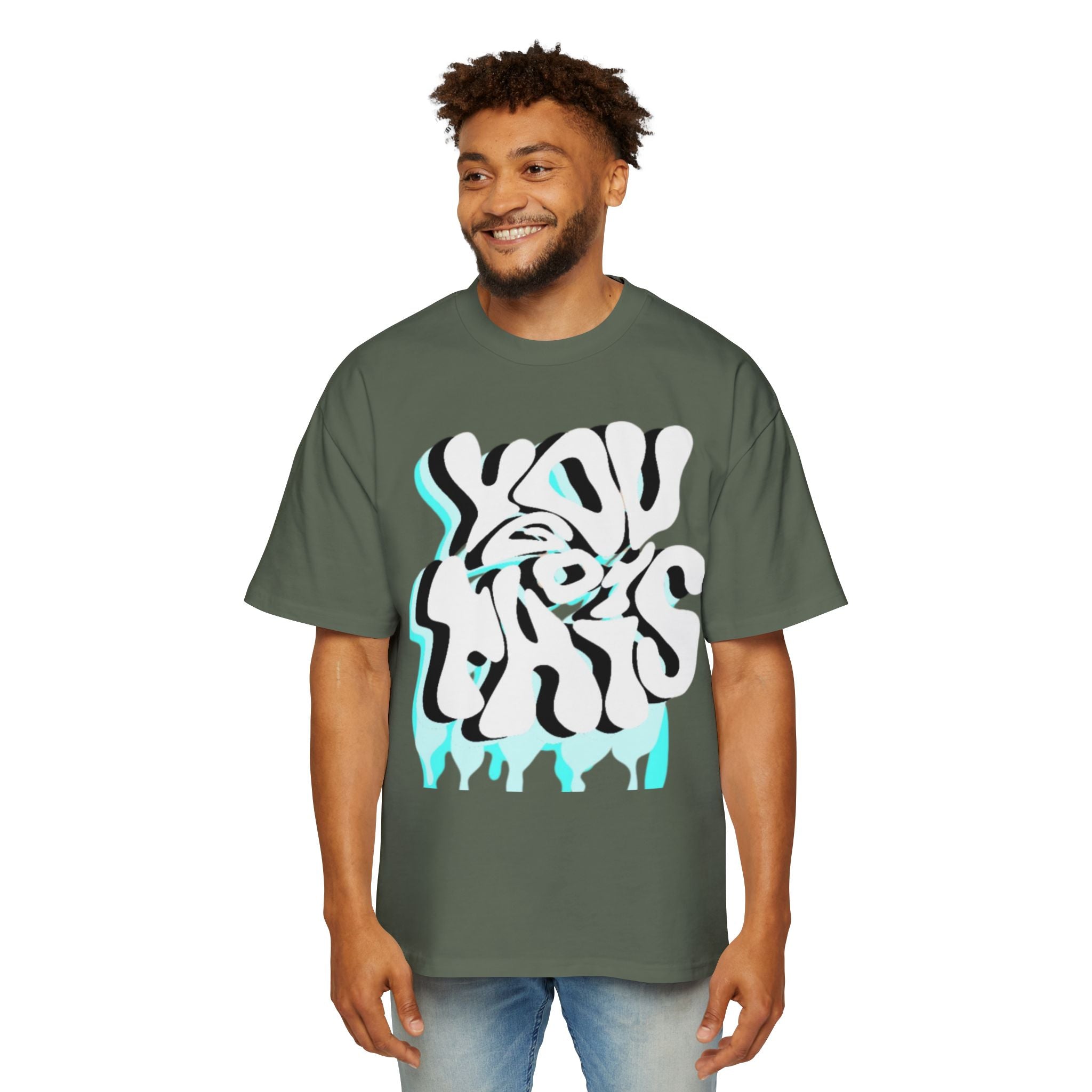 Oversized Tee — Distorted Wave Graphic (Aqua & Black)