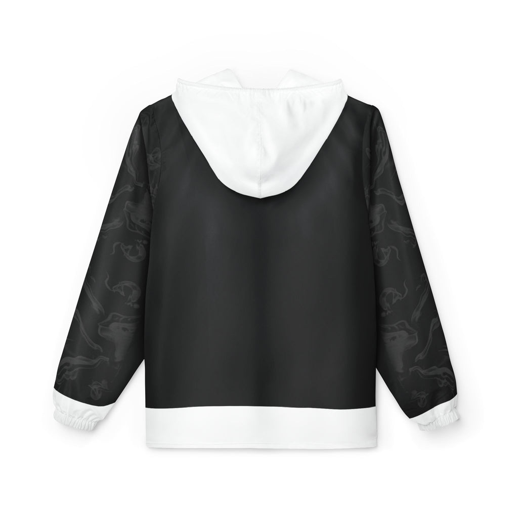 Black & White Minimalist Windbreaker Jacket — Subtle Smoke Sleeve Design