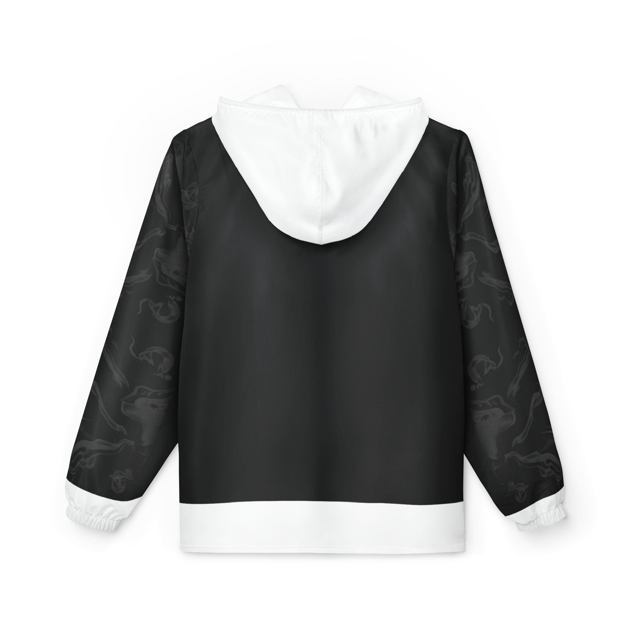 Black & White Minimalist Windbreaker Jacket — Subtle Smoke Sleeve Design