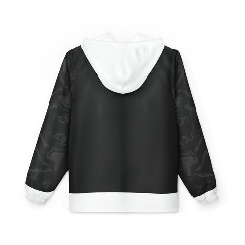 Black & White Minimalist Windbreaker Jacket — Subtle Smoke Sleeve Design