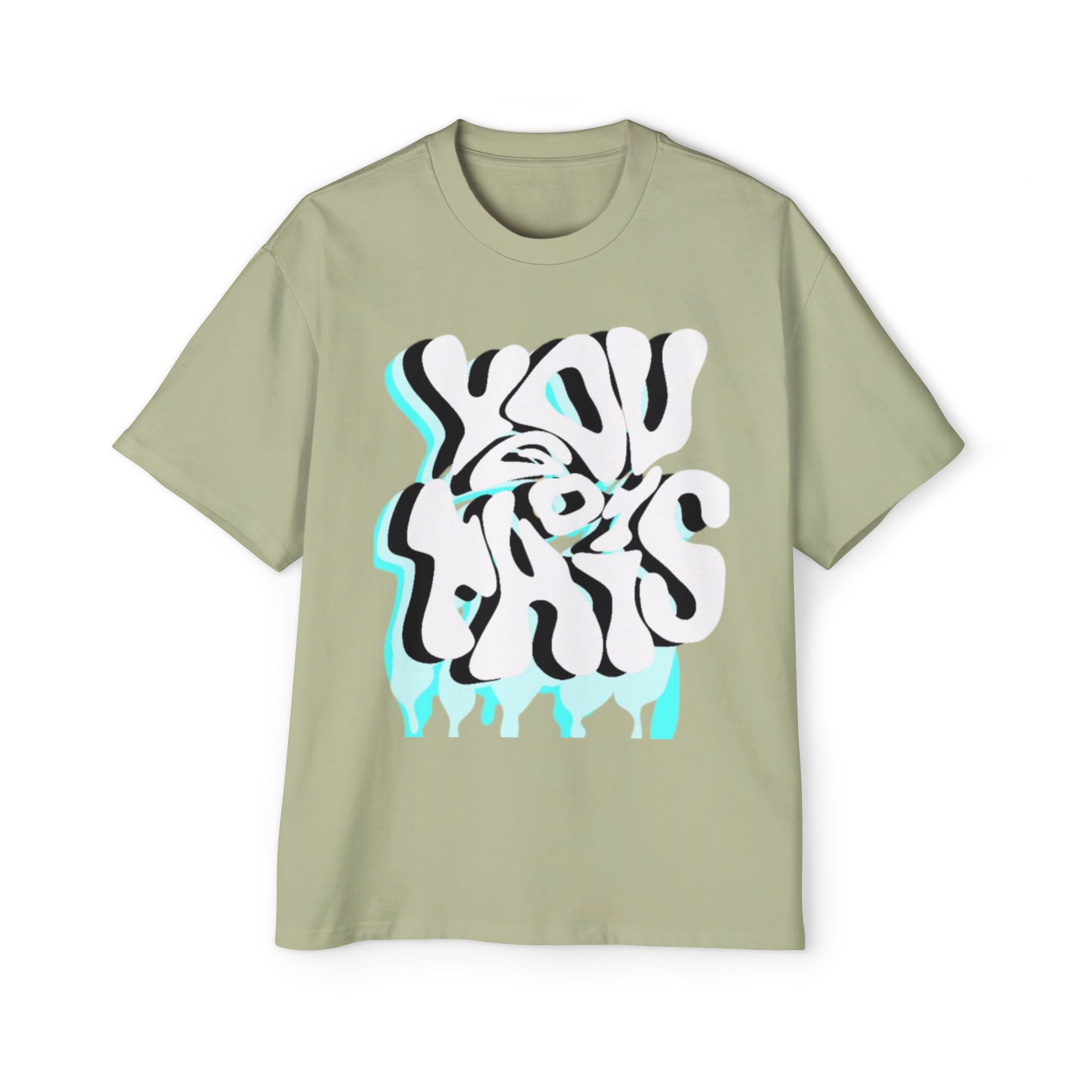 Oversized Tee — Distorted Wave Graphic (Aqua & Black)