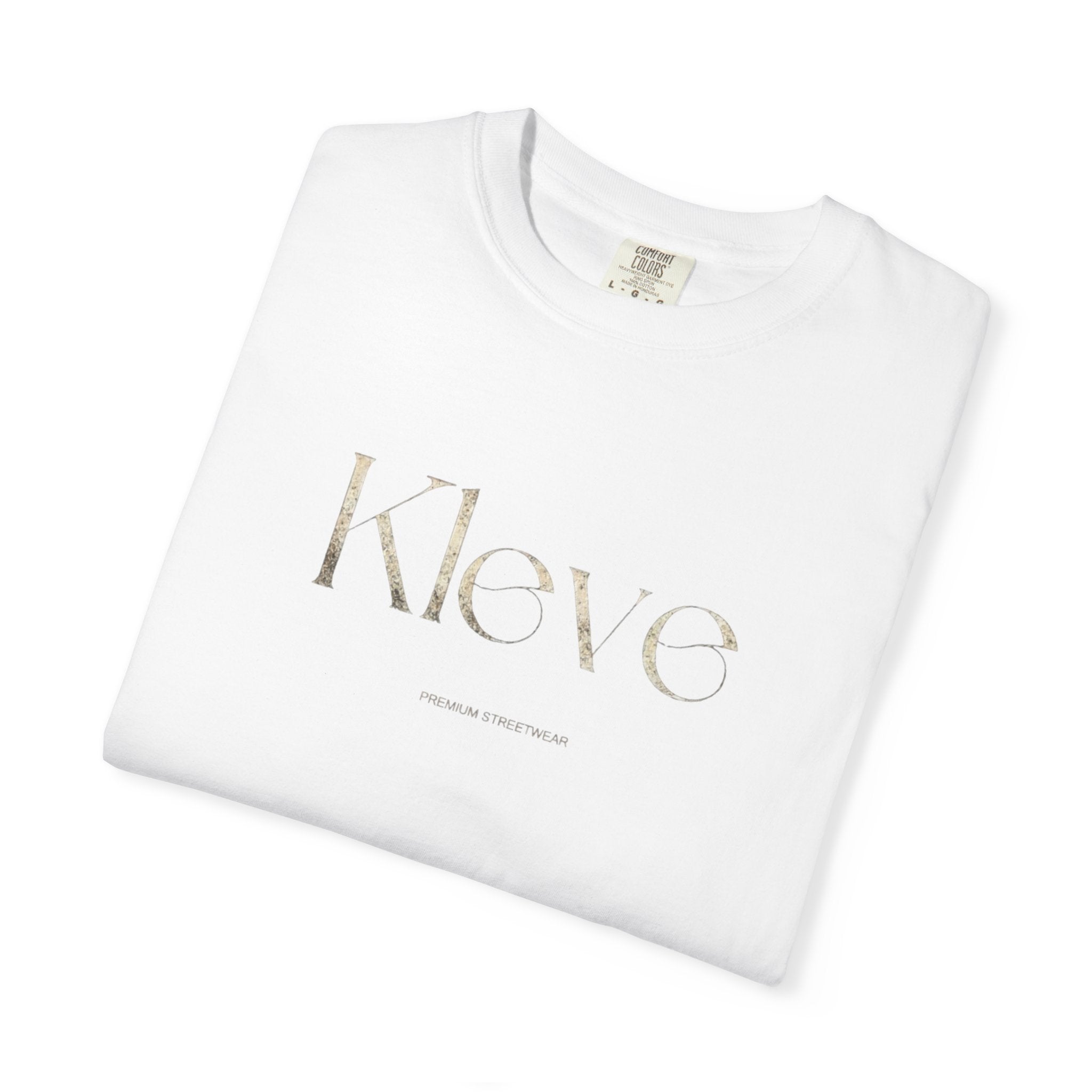 Kleve Logo Garment-Dyed T-Shirt — Minimalist Gold-Print Tee