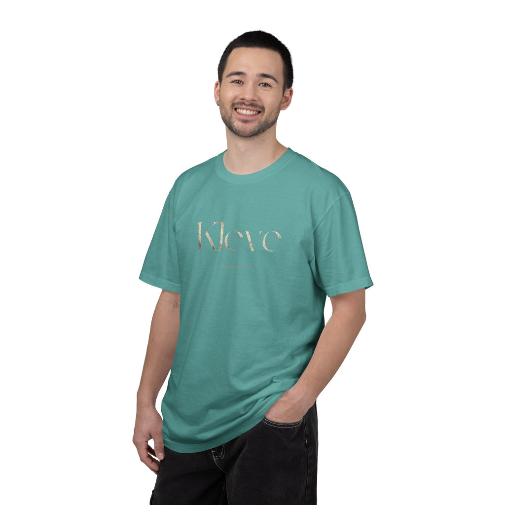 Kleve Logo Garment-Dyed T-Shirt — Minimalist Gold-Print Tee