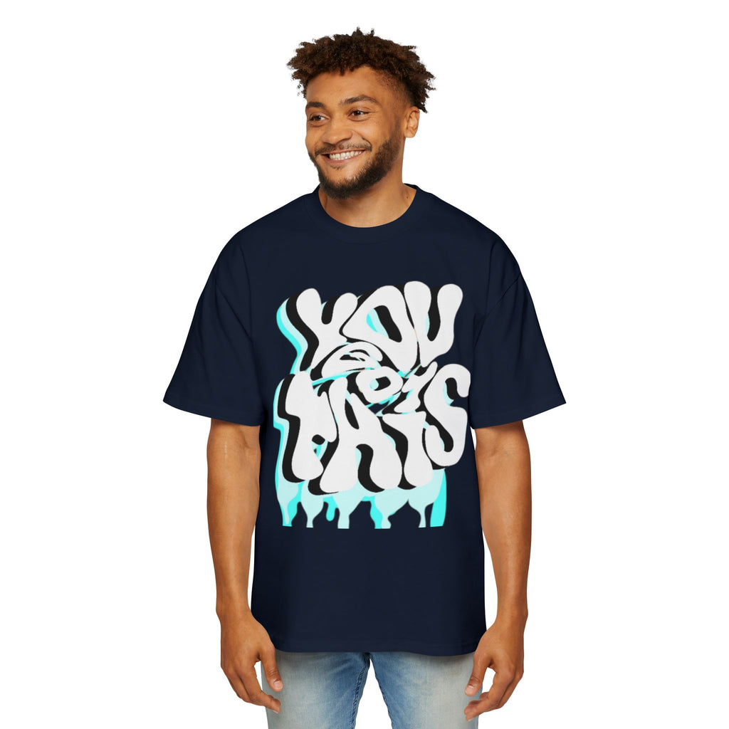 Oversized Tee — Distorted Wave Graphic (Aqua & Black)