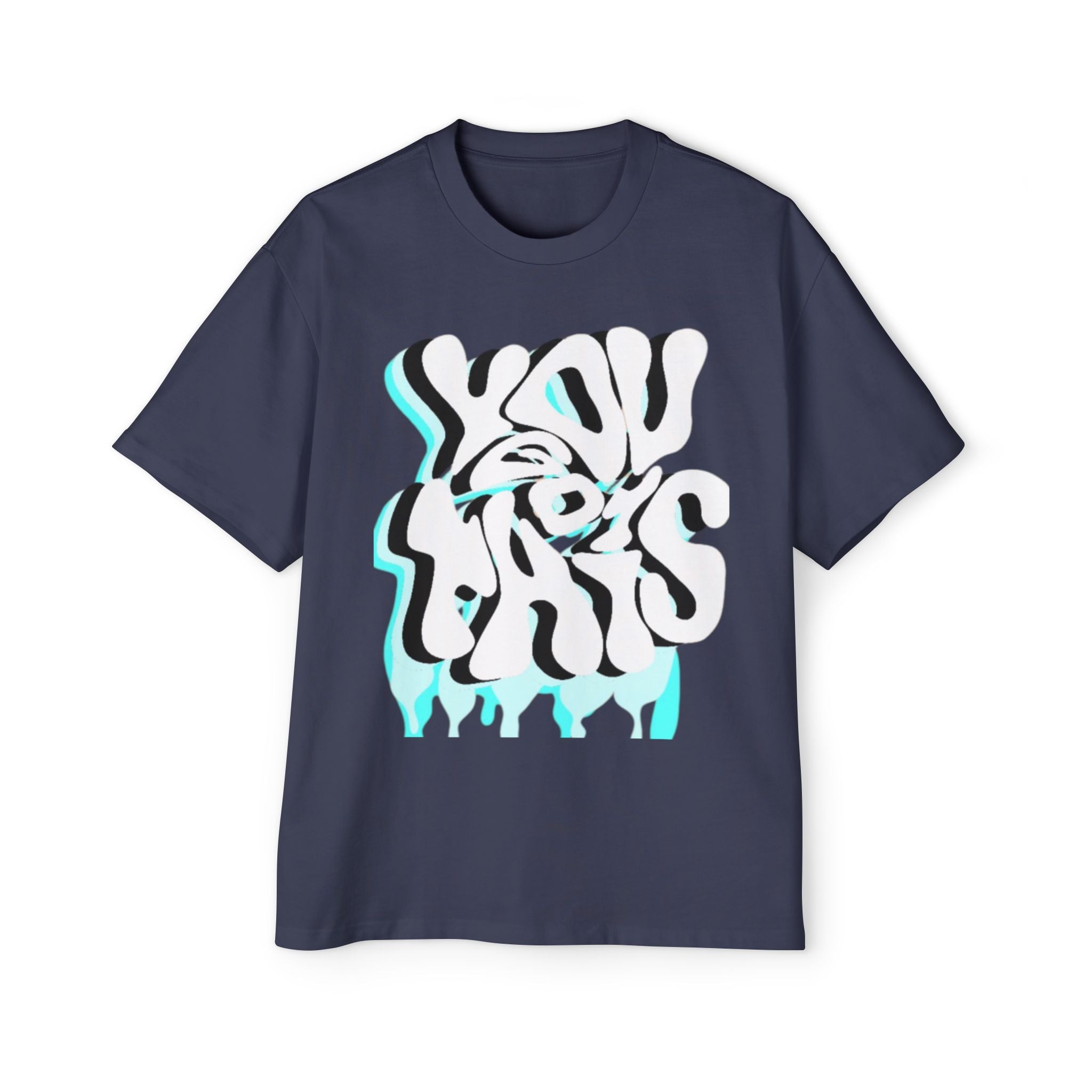 Oversized Tee — Distorted Wave Graphic (Aqua & Black)