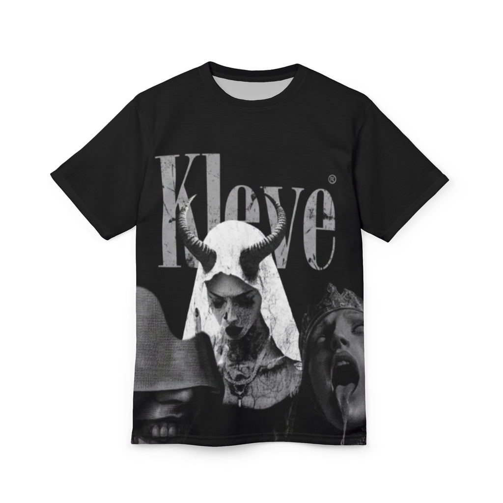 Graphic Tee — Black & White Gothic Collage with 'Klove' Text