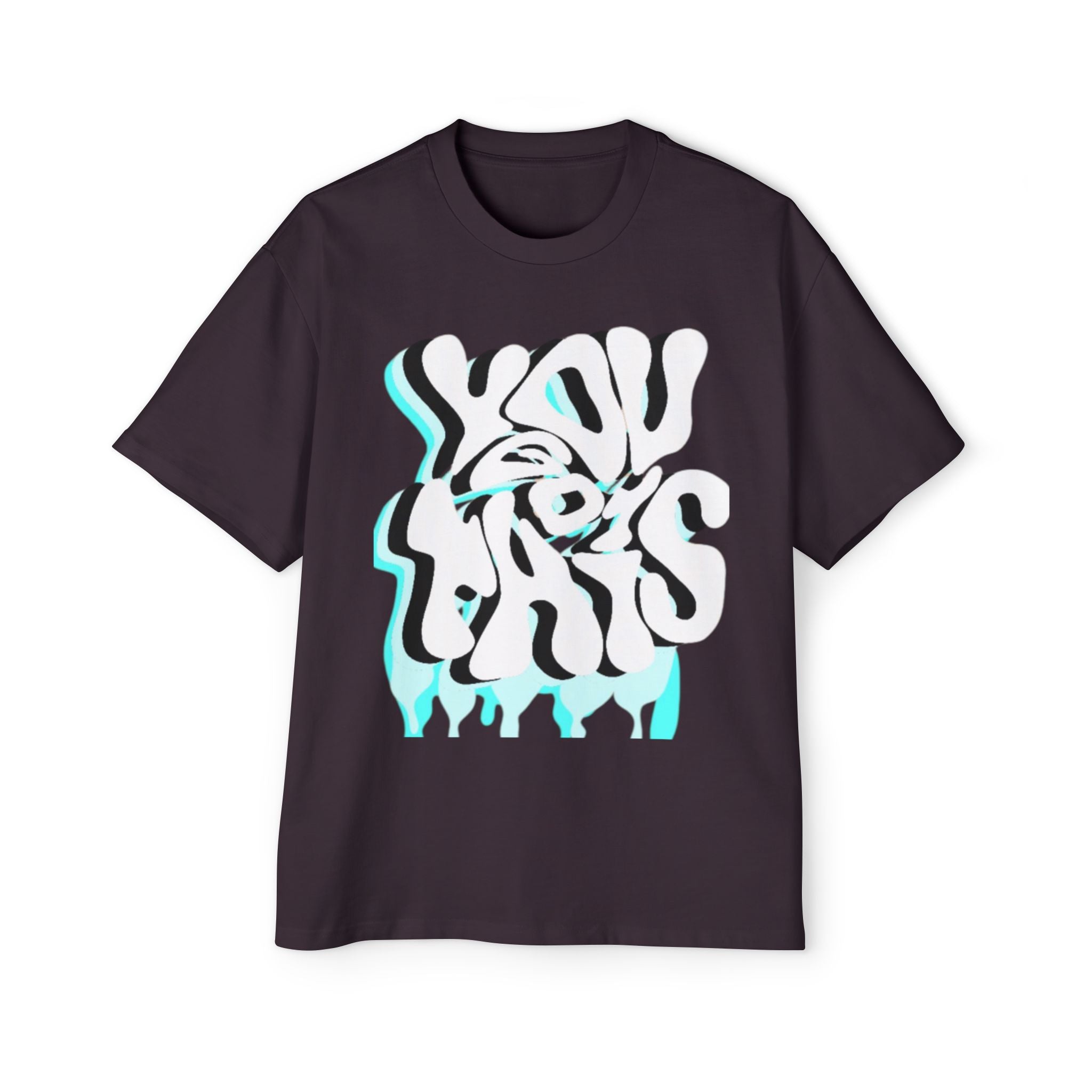 Oversized Tee — Distorted Wave Graphic (Aqua & Black)