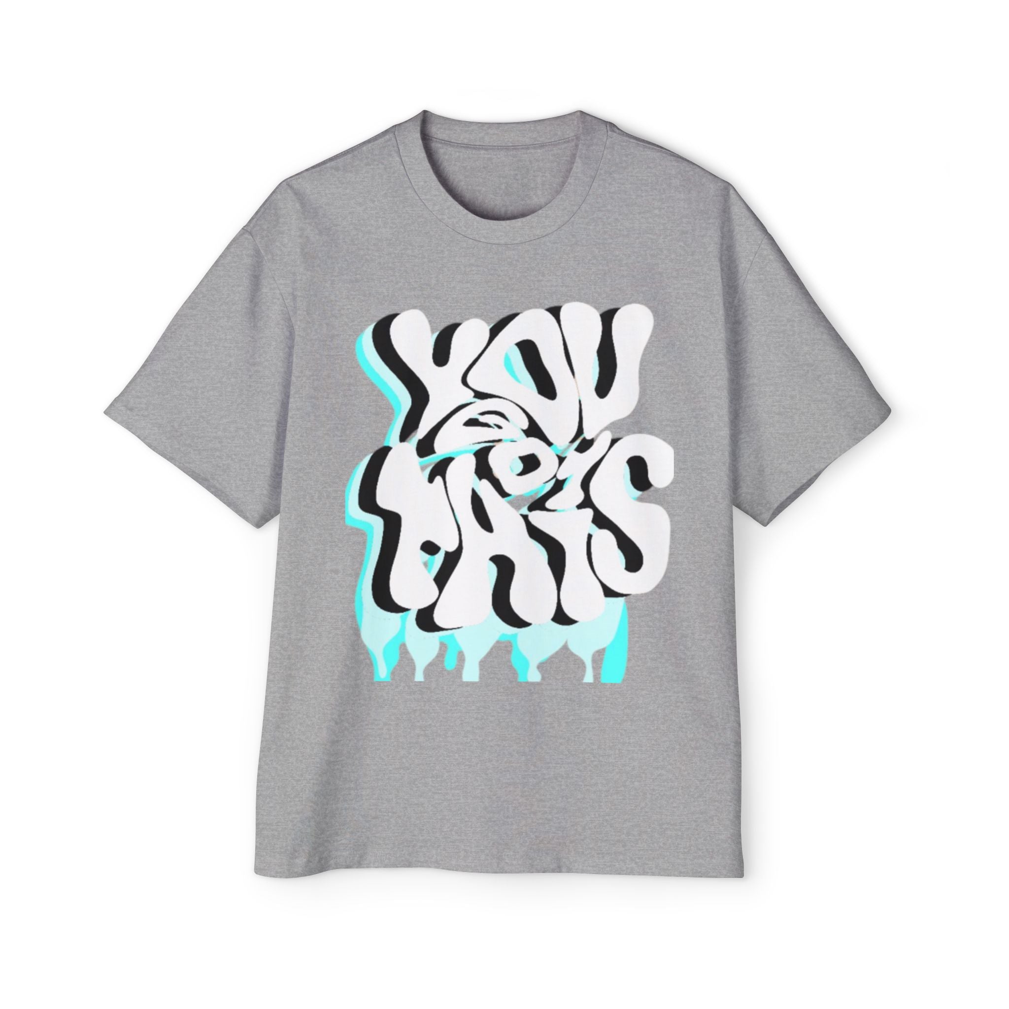 Oversized Tee — Distorted Wave Graphic (Aqua & Black)
