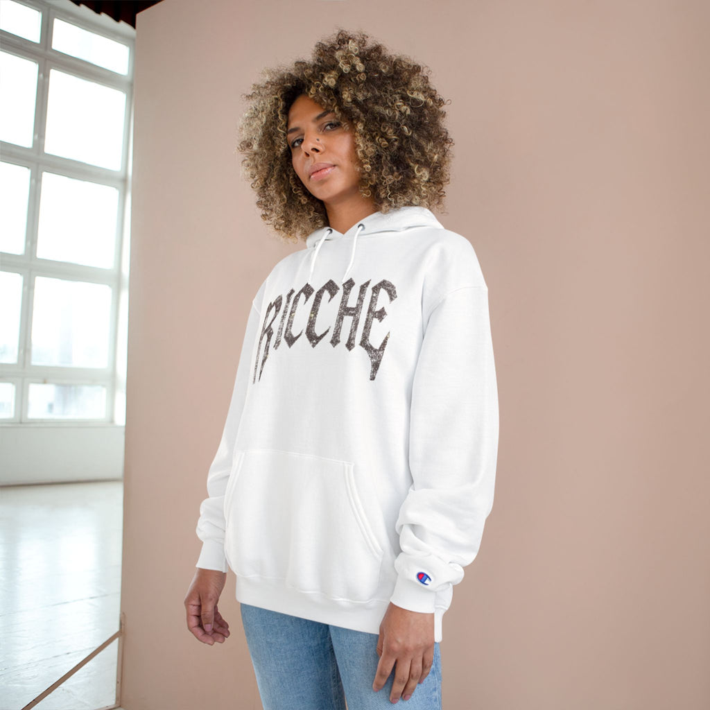 Ricche Gothic Hoodie — White Champion Logo Pullover