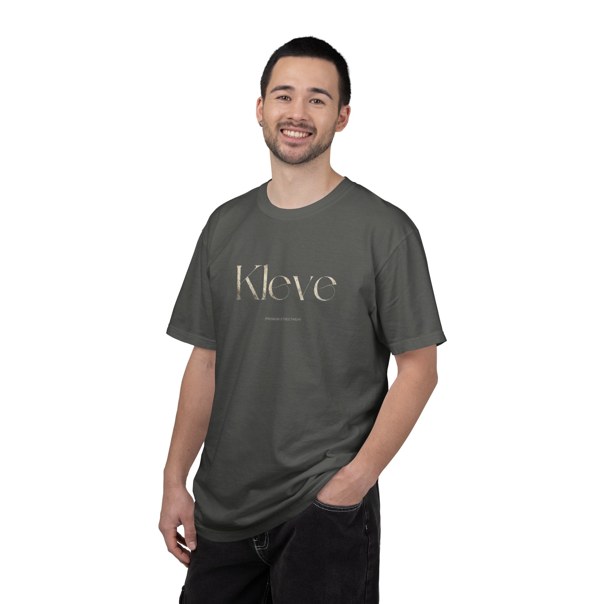 Kleve Logo Garment-Dyed T-Shirt — Minimalist Gold-Print Tee