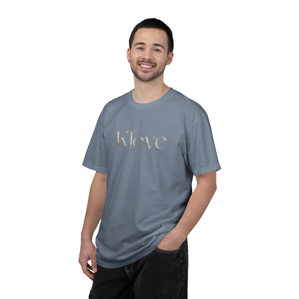 Kleve Logo Garment-Dyed T-Shirt — Minimalist Gold-Print Tee