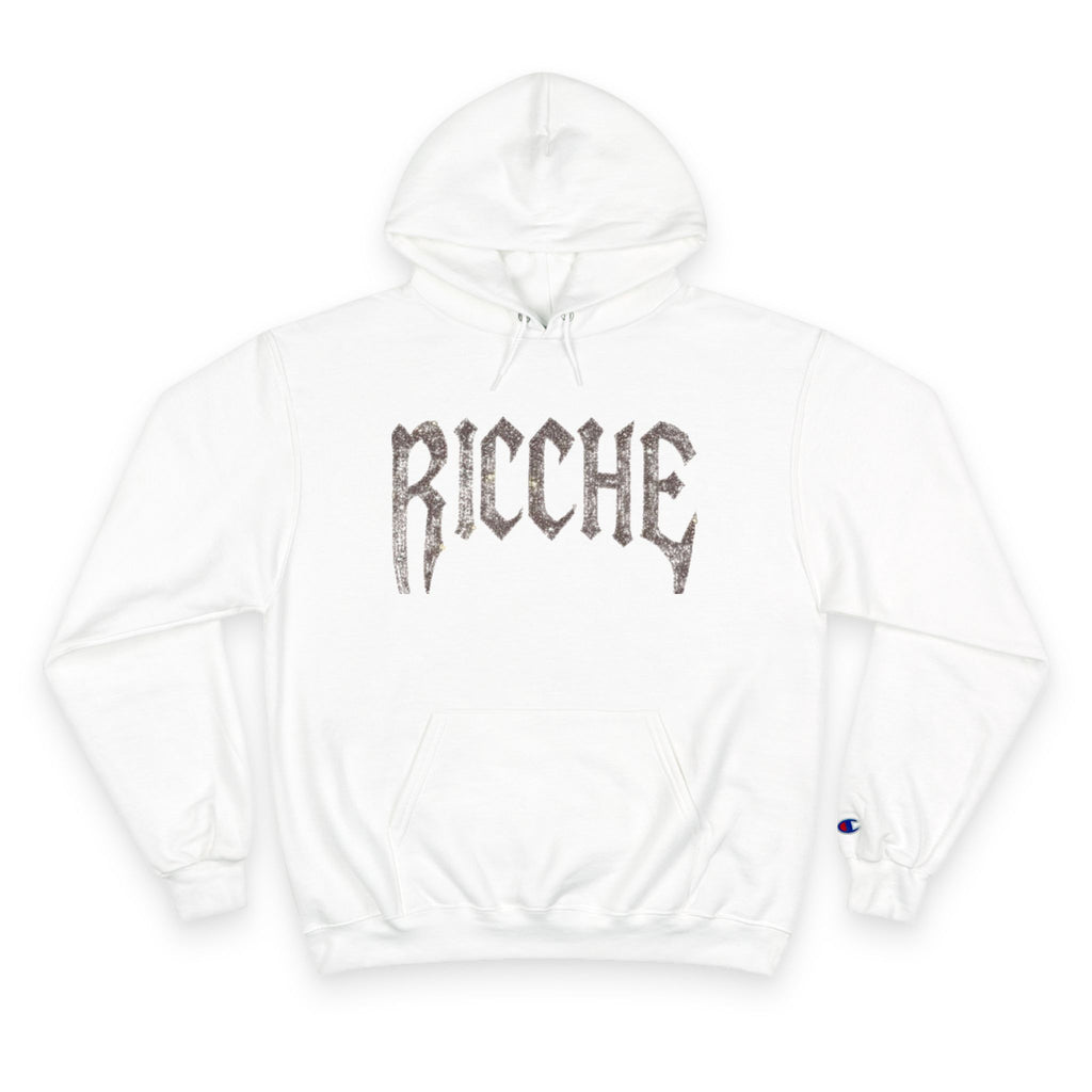 Ricche Gothic Hoodie — White Champion Logo Pullover