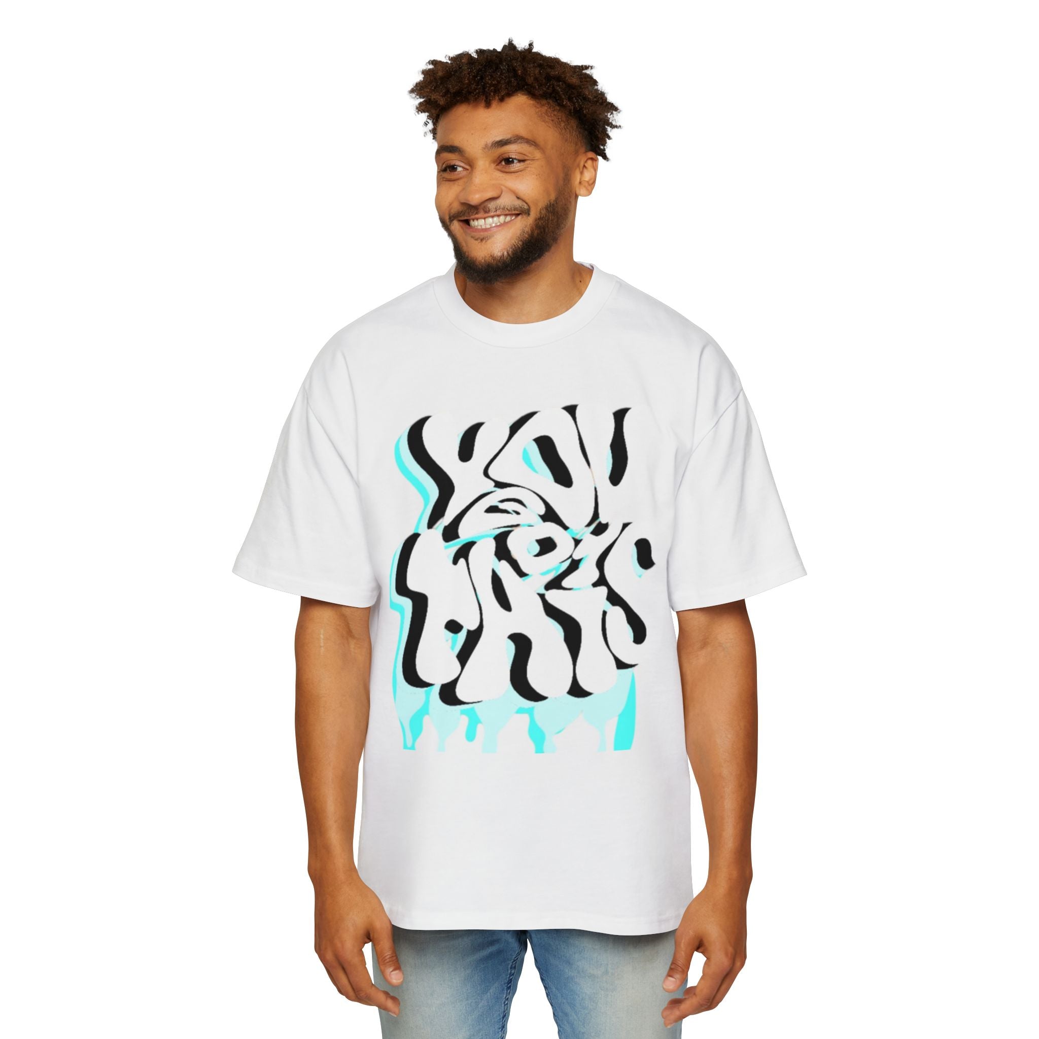 Oversized Tee — Distorted Wave Graphic (Aqua & Black)