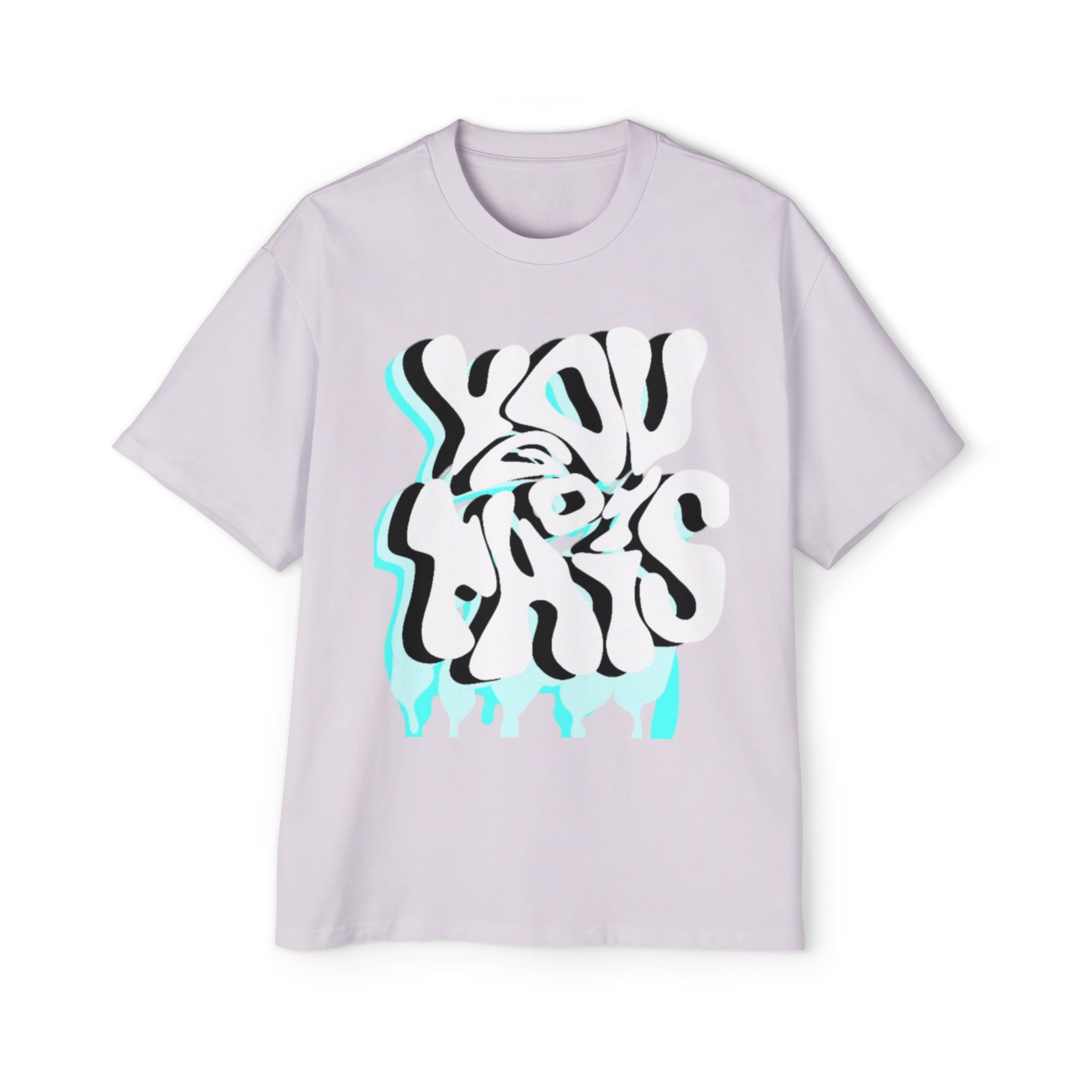 Oversized Tee — Distorted Wave Graphic (Aqua & Black)