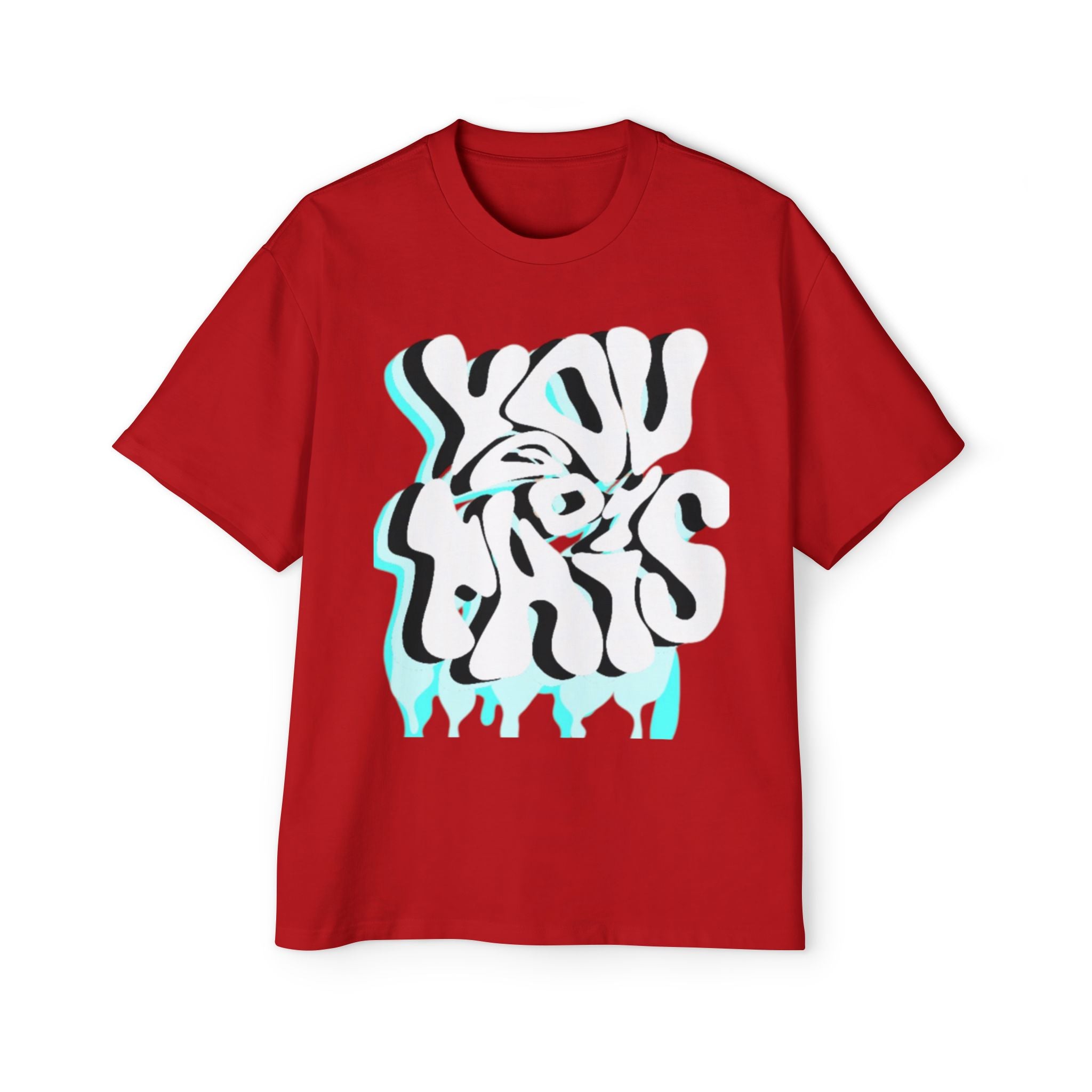 Oversized Tee — Distorted Wave Graphic (Aqua & Black)