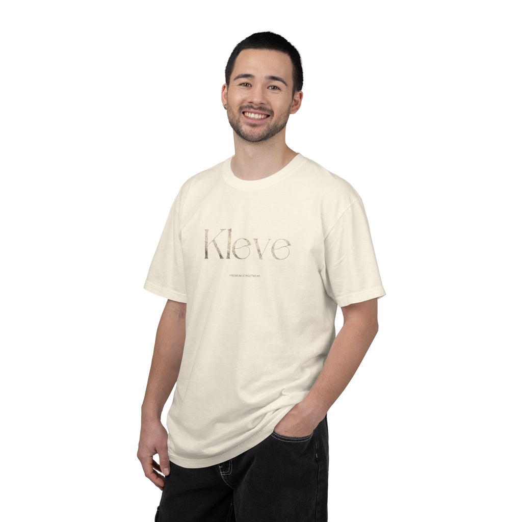 Kleve Logo Garment-Dyed T-Shirt — Minimalist Gold-Print Tee