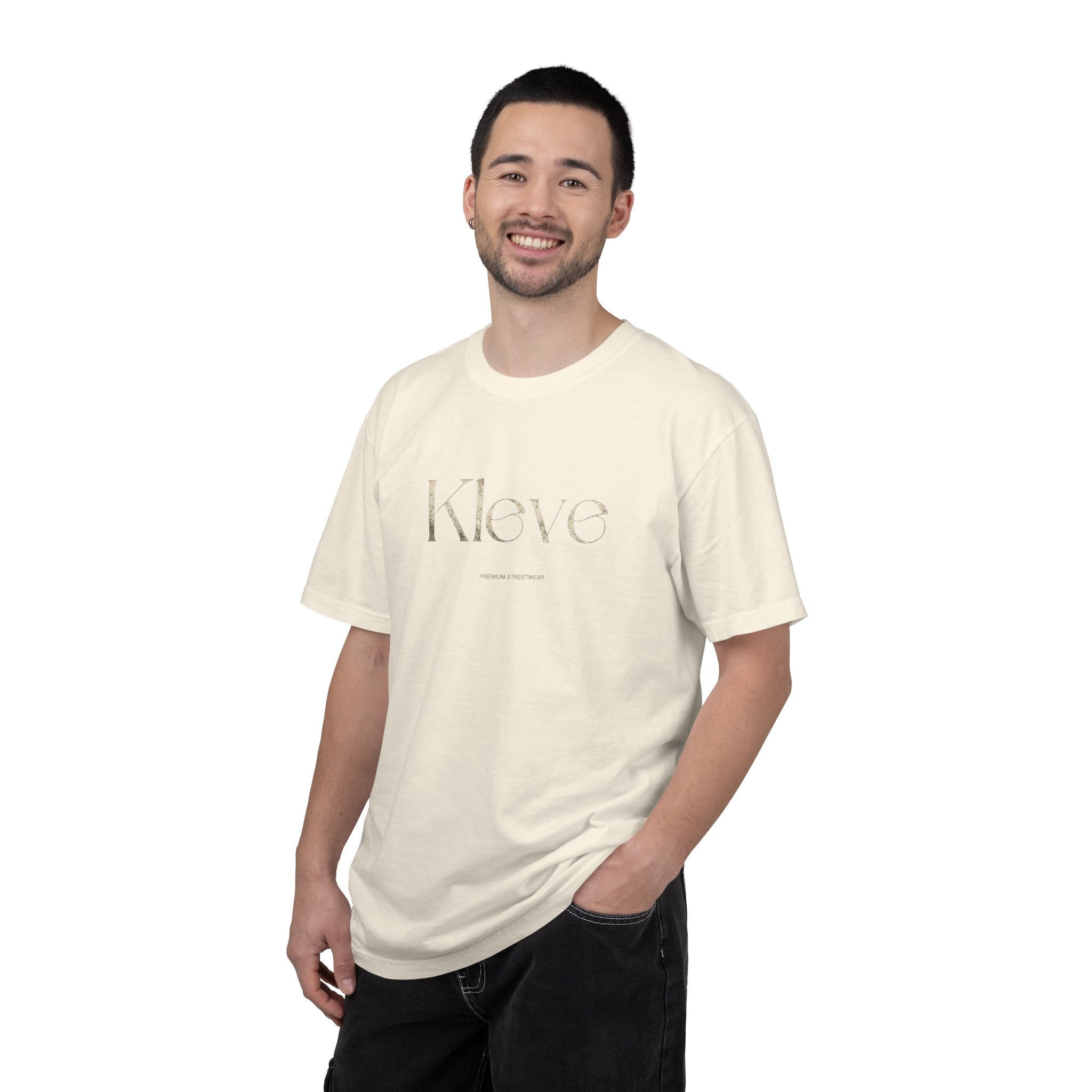 Kleve Logo Garment-Dyed T-Shirt — Minimalist Gold-Print Tee