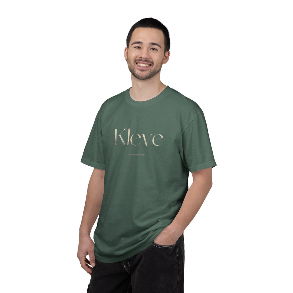 Kleve Logo Garment-Dyed T-Shirt — Minimalist Gold-Print Tee