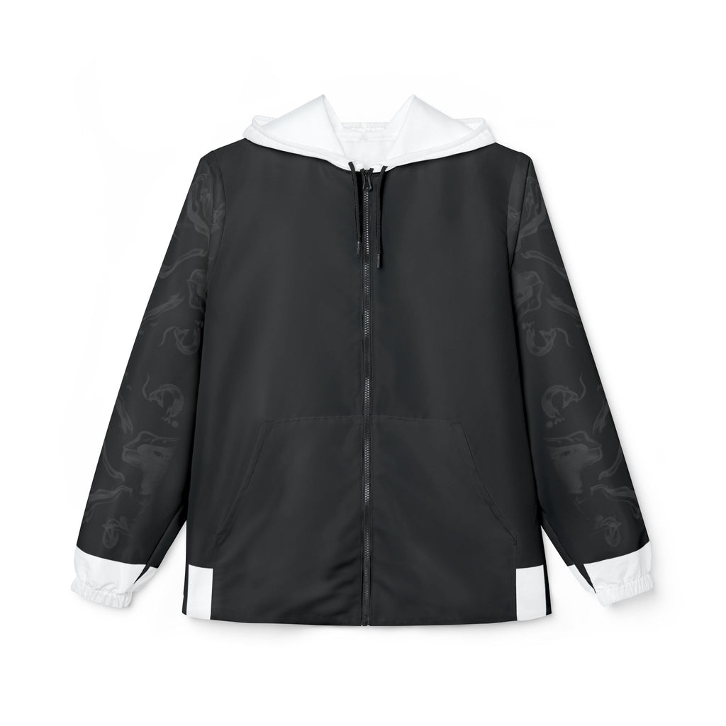 Black & White Minimalist Windbreaker Jacket — Subtle Smoke Sleeve Design