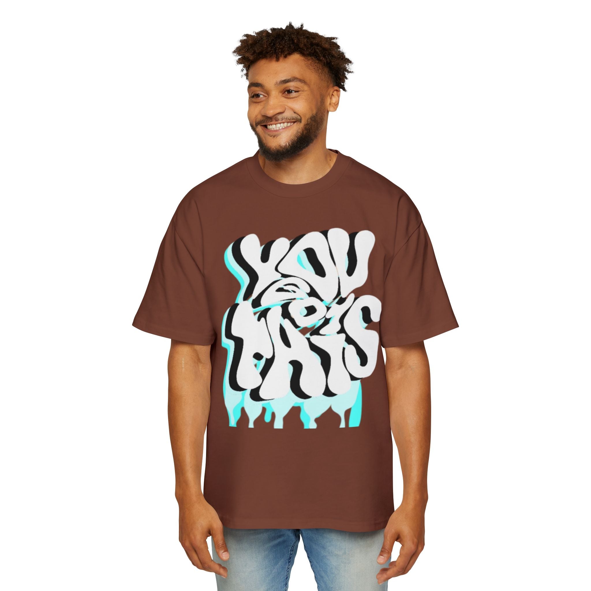 Oversized Tee — Distorted Wave Graphic (Aqua & Black)