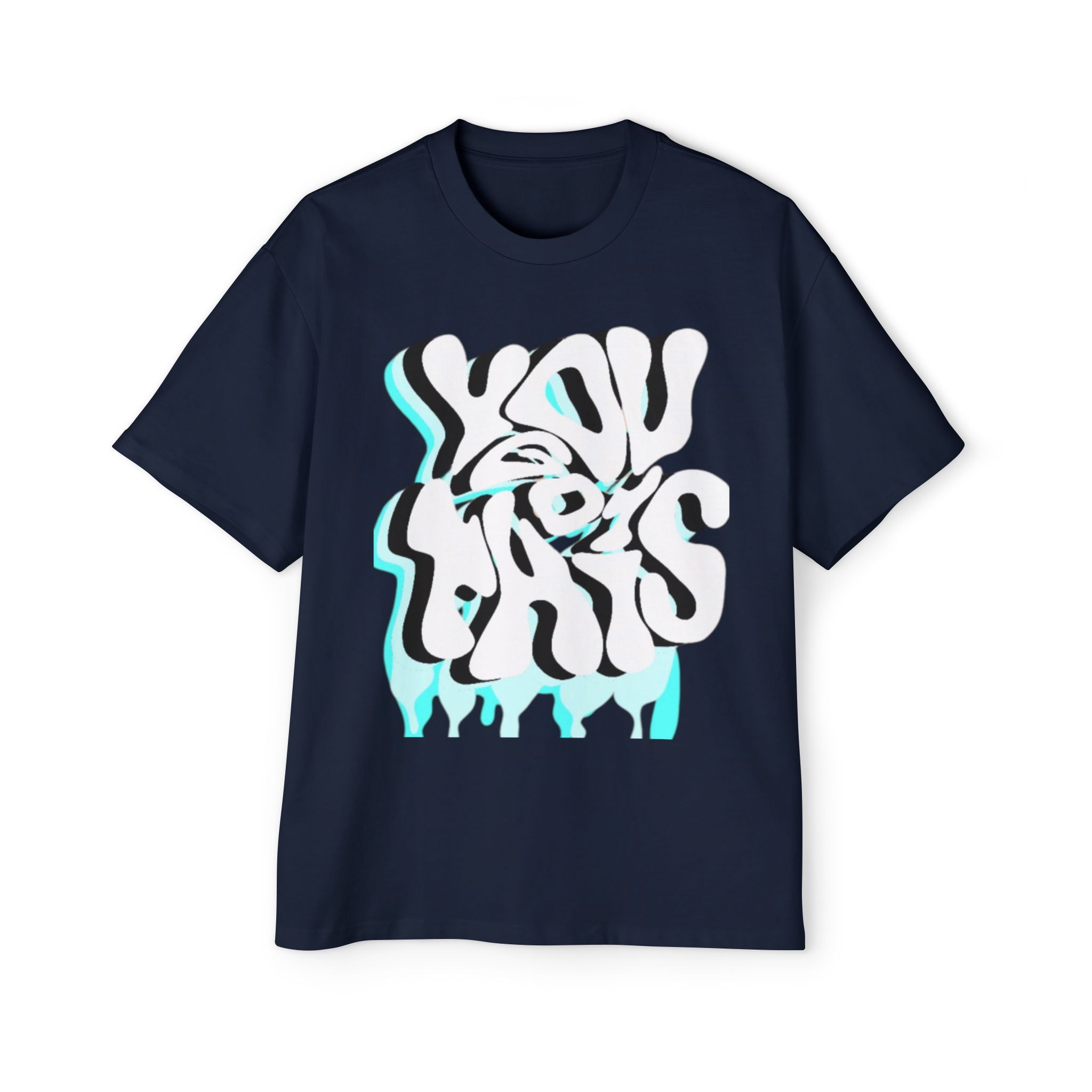 Oversized Tee — Distorted Wave Graphic (Aqua & Black)