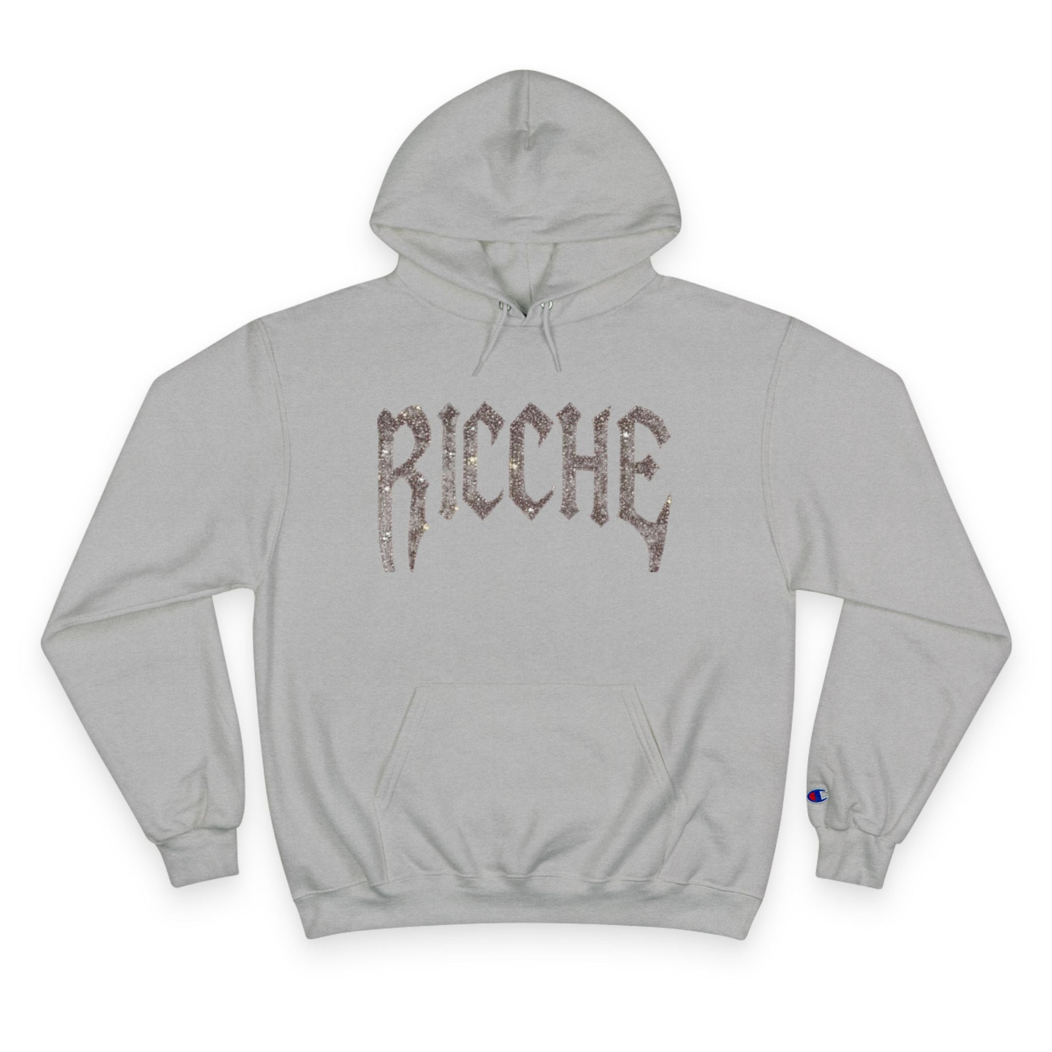 Ricche Gothic Hoodie — White Champion Logo Pullover