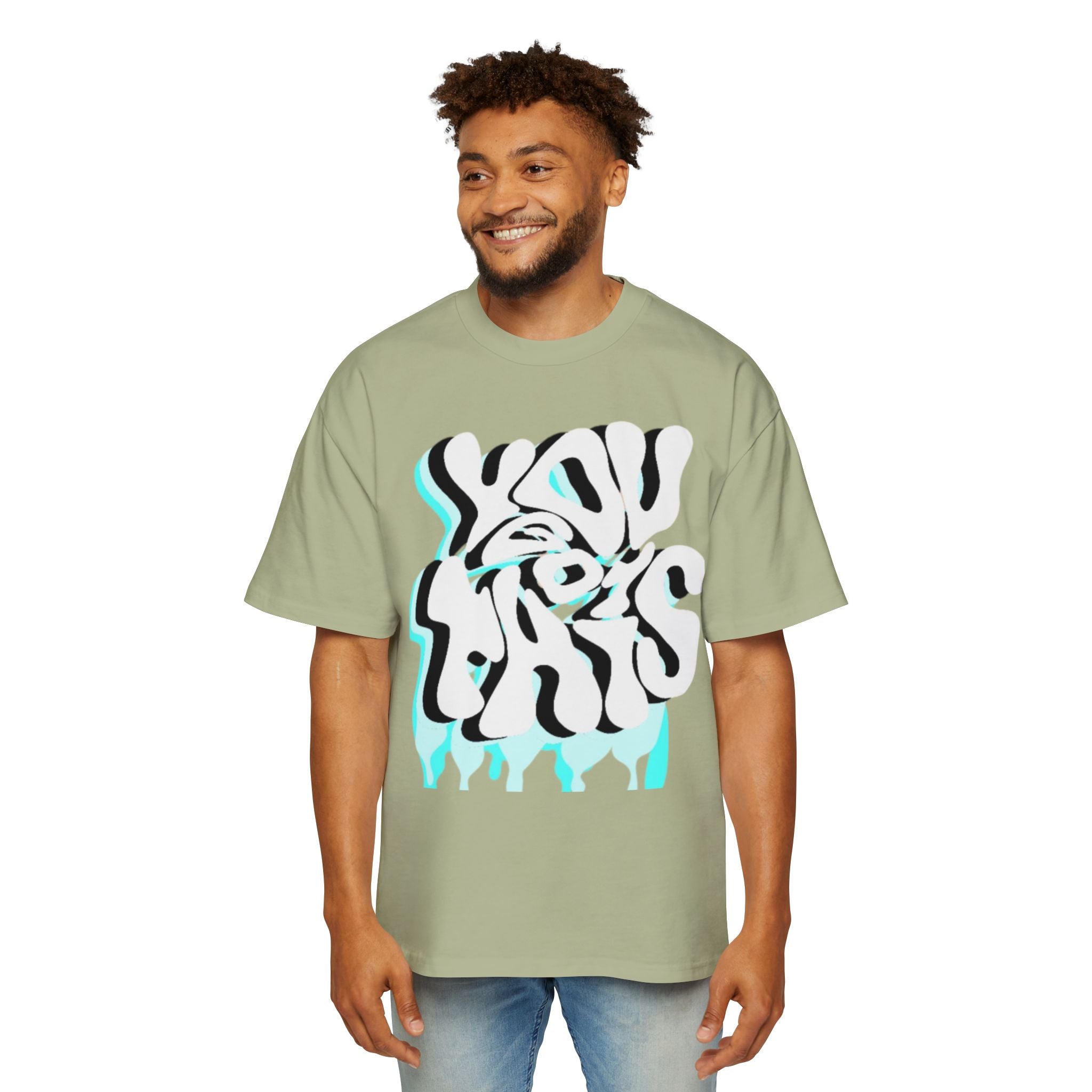 Oversized Tee — Distorted Wave Graphic (Aqua & Black)