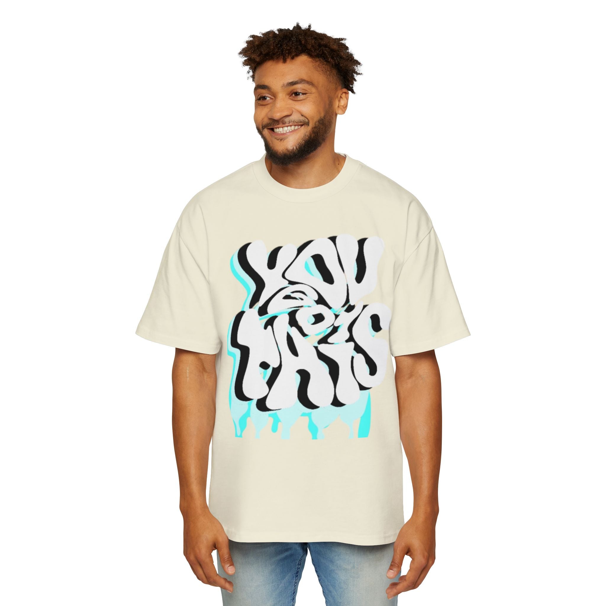 Oversized Tee — Distorted Wave Graphic (Aqua & Black)