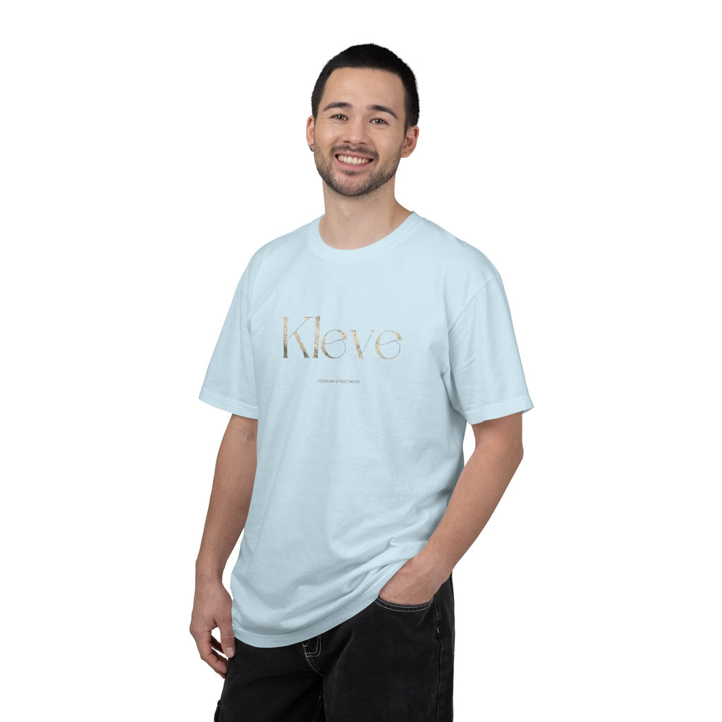 Kleve Logo Garment-Dyed T-Shirt — Minimalist Gold-Print Tee