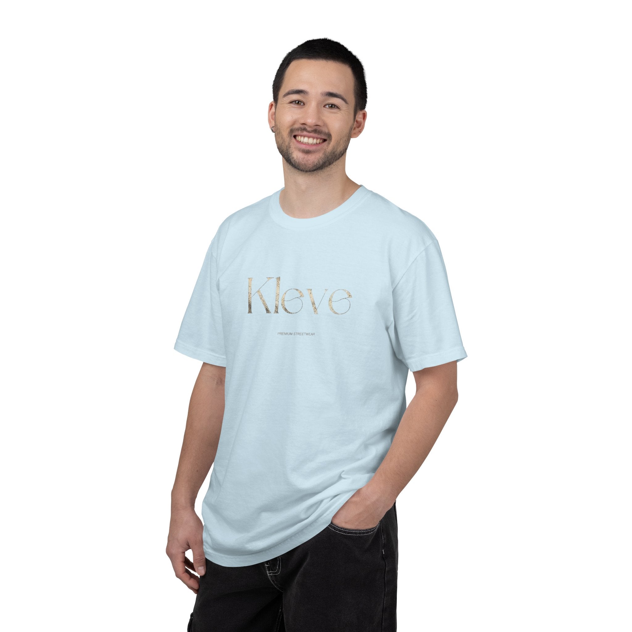 Kleve Logo Garment-Dyed T-Shirt — Minimalist Gold-Print Tee