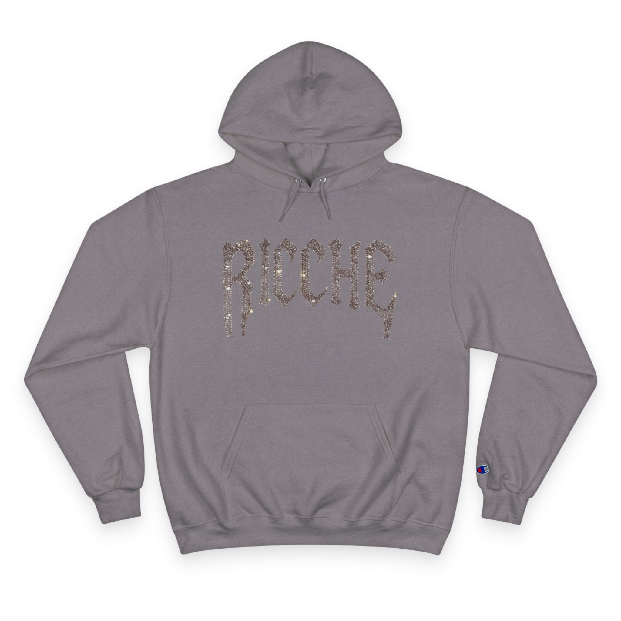 Ricche Gothic Hoodie — White Champion Logo Pullover