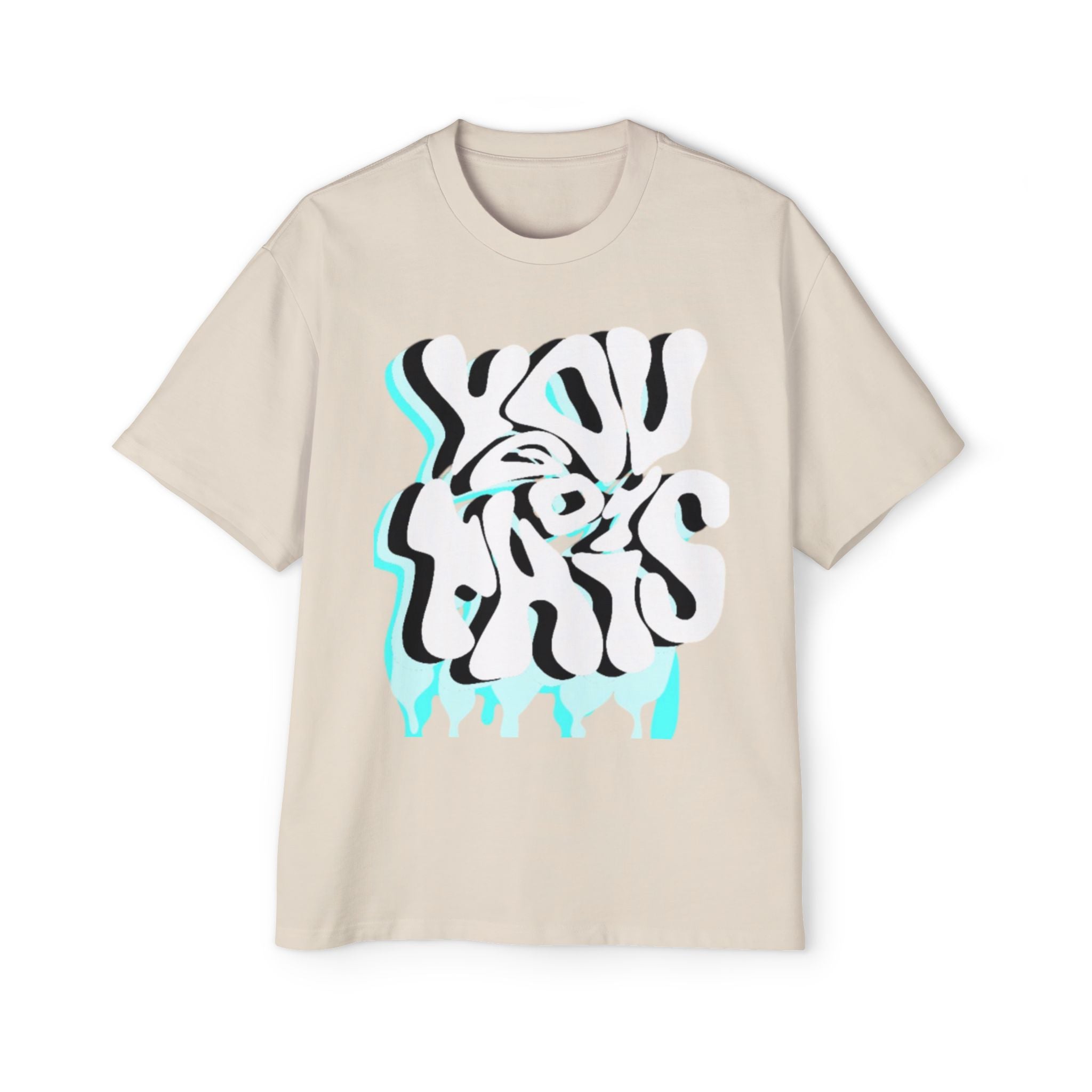 Oversized Tee — Distorted Wave Graphic (Aqua & Black)