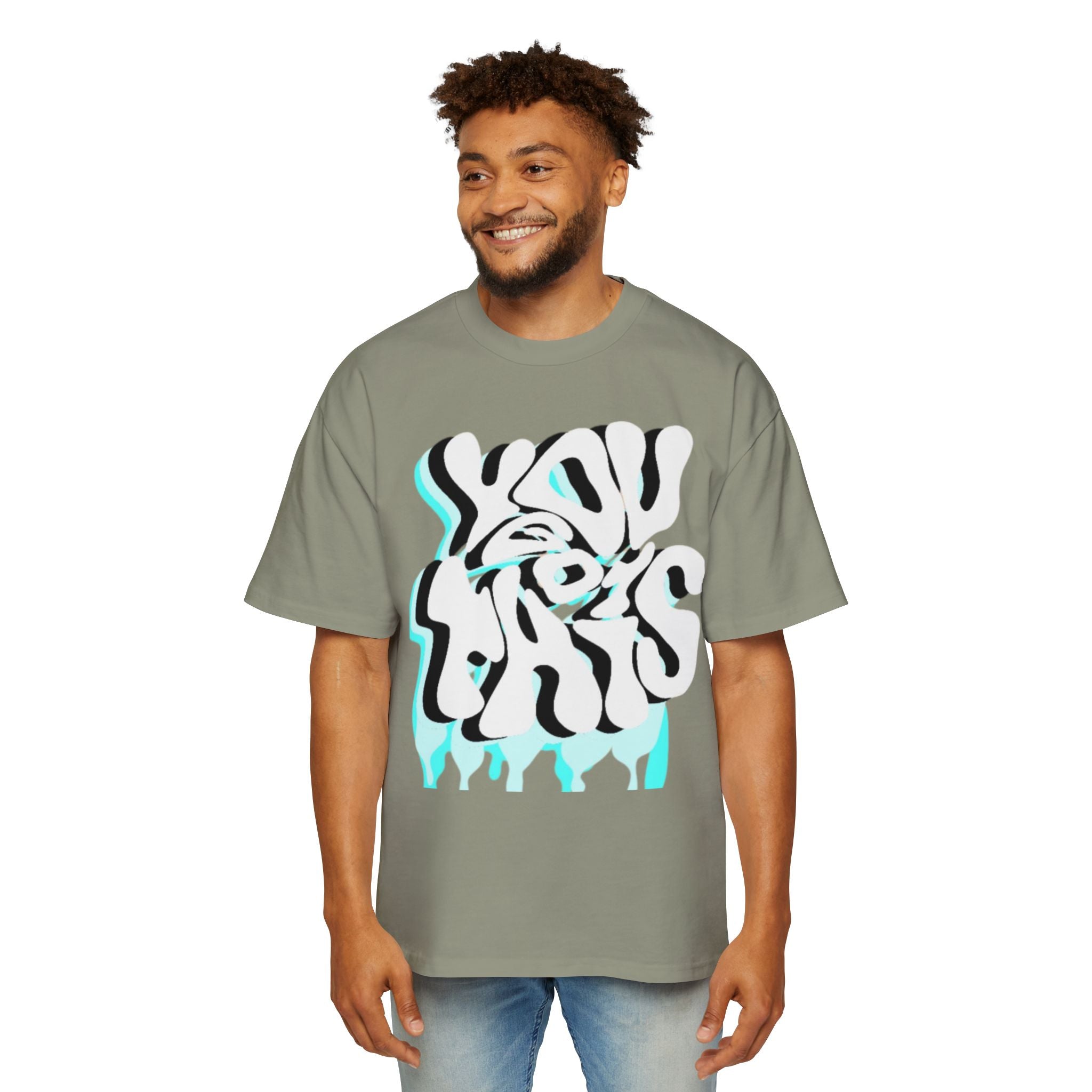 Oversized Tee — Distorted Wave Graphic (Aqua & Black)