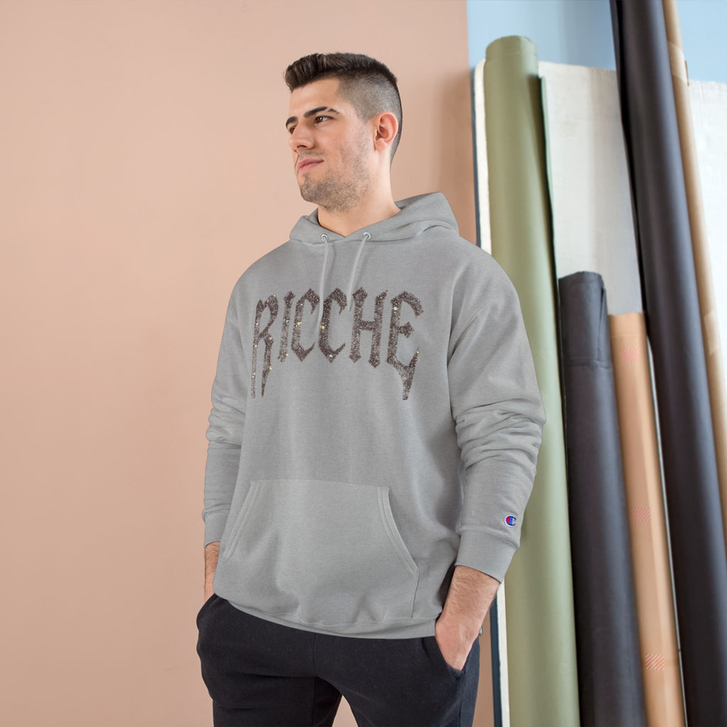 Ricche Gothic Hoodie — White Champion Logo Pullover
